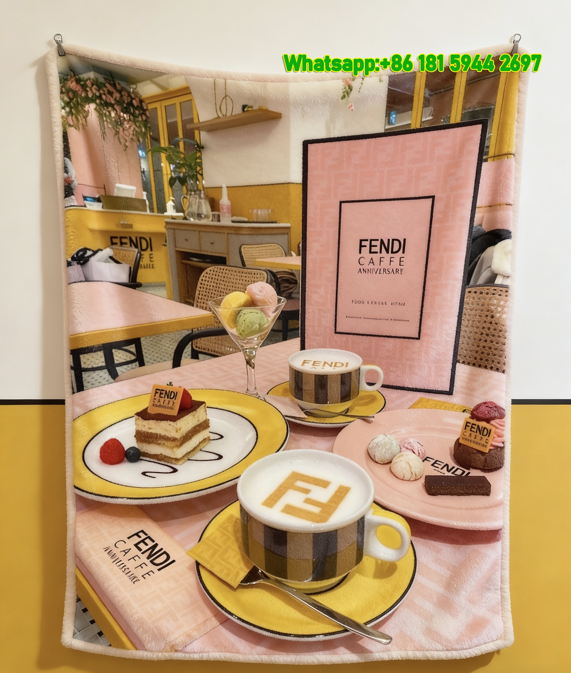 Fendi Caffé FF Logo Flannel Throw Blanket IMG_9622